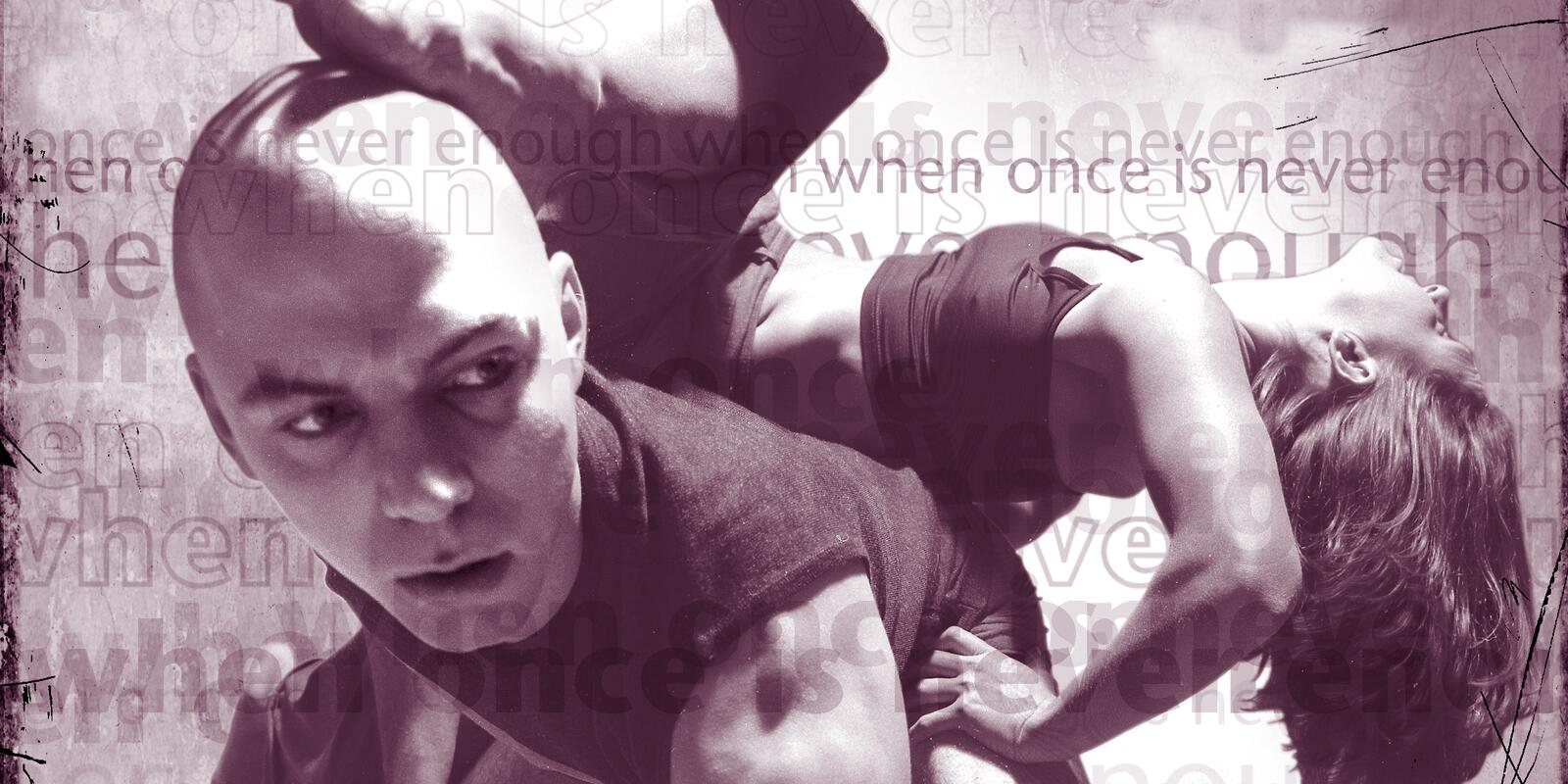 Two figures in movement together with one rolling across the other's back