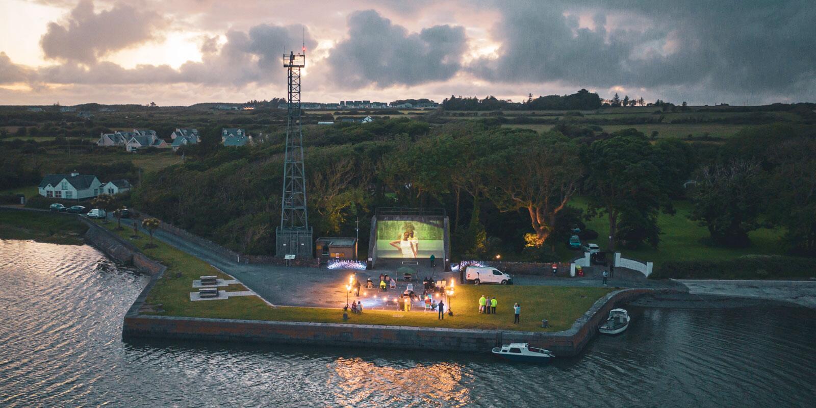Querrin pier and handball alley seen from above across the sea