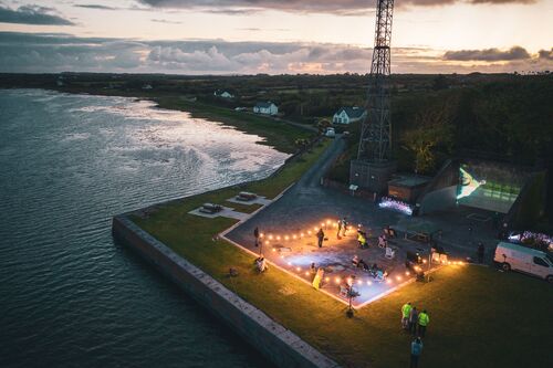 Querrin pier and handball alley seen from above over the sea