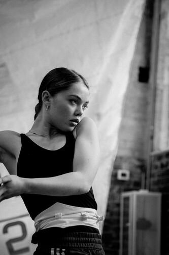 Rosie Stebbing in black and white