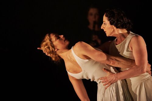 Two figures in movement together