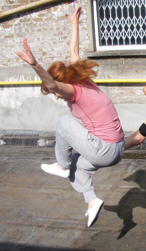 A participant mid jump