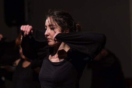 A close up of a participant's face while moving