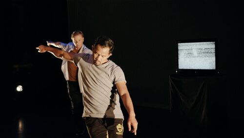 David Bolger and Donking Rongavilla in movement on stage