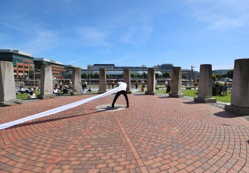 A dancer performing outdoors