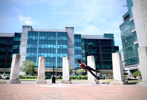 A dancer performing outdoors