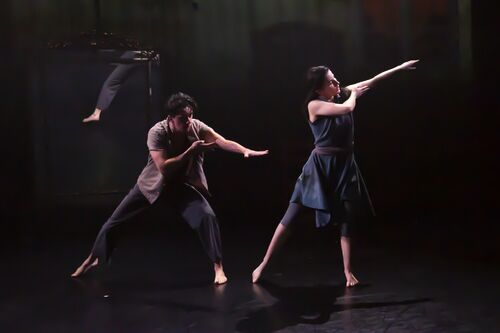 A couple of dancers in a movement