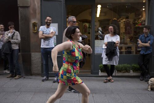 A woman running down the street